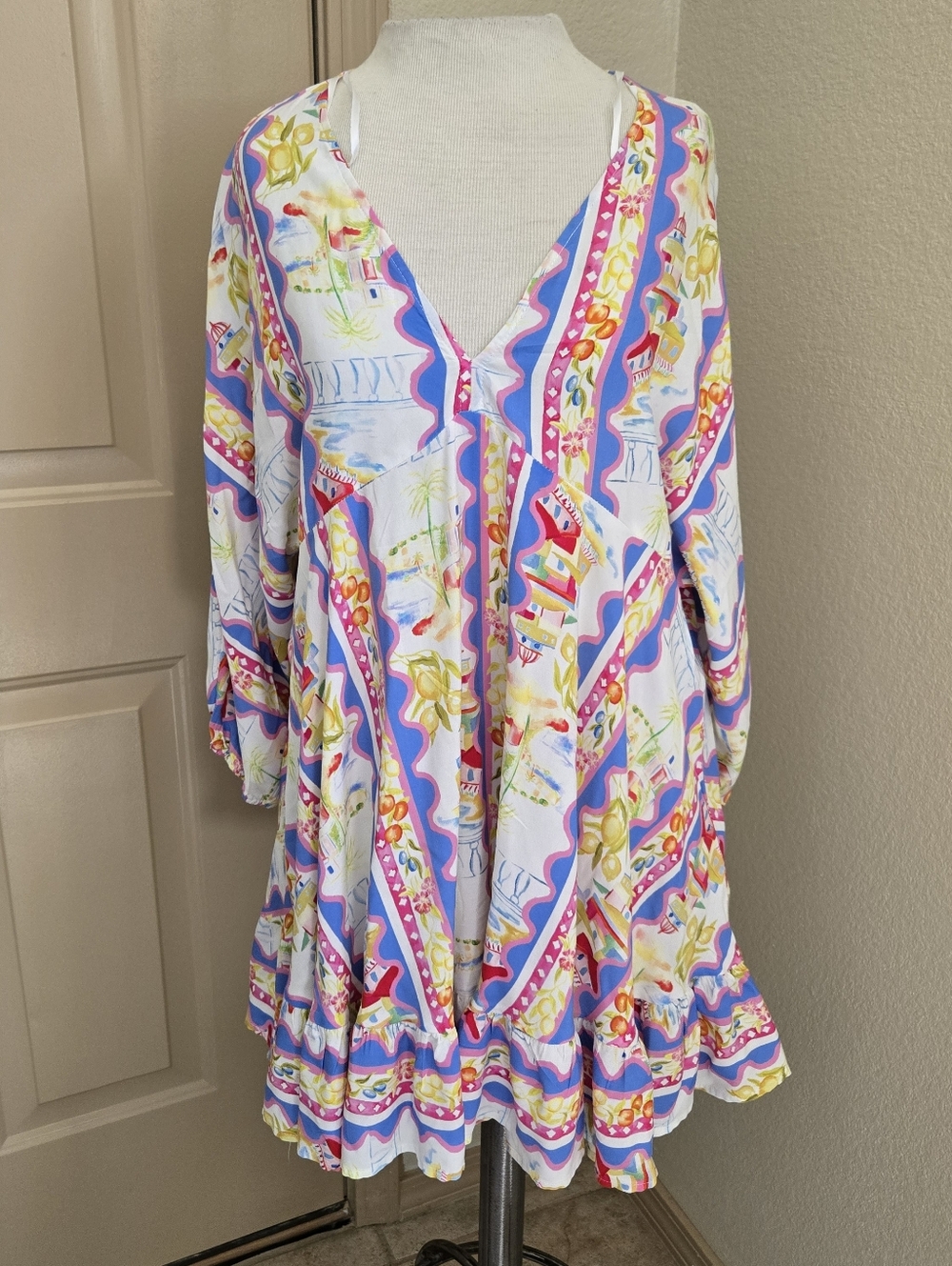 Label Of Love Australian Boho Beach Mini Dress V-Neck L